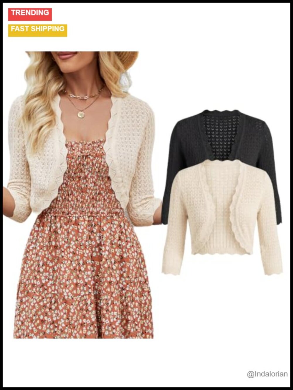 JOKELAMB Women Bolero Shrug Cropped Cardigan 3/4 Sleeve Open Front Knit